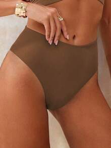 SHEIN Swim 2026 Spring/Summer New Solid Color Bikini Bottom - Mocha Brown - View 3