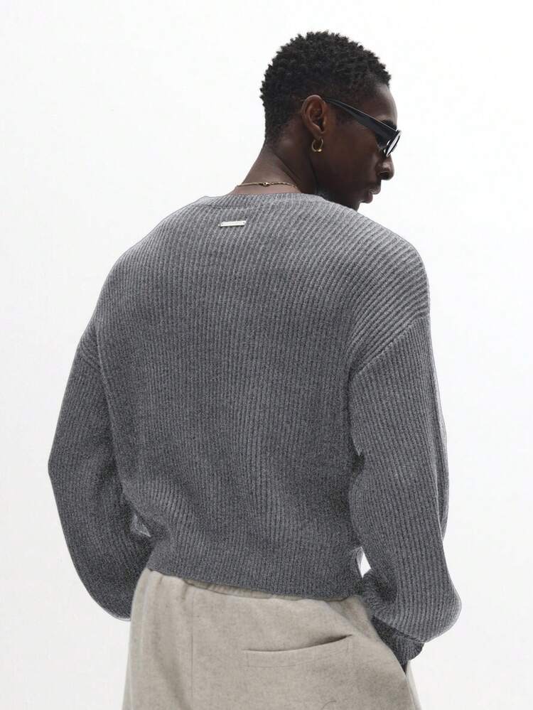 SUMWON Crop Fit Ribbed Knit Textured Crew Neck Pullover Sweater For Winter Fall Casual Everyday Wear Plain - Grey - View 2