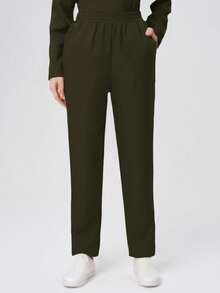 Scrubzie 两件套防皱翻领长袖女式工作服套装（上衣和裤子） - 軍綠色 - 查看 7