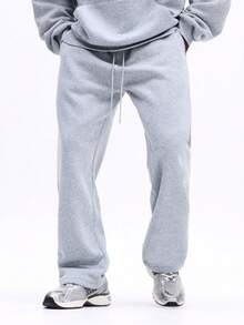 SUMWON Conjunto de sudadera con capucha y pantalón jogger con puños a juego en gris claro jaspeado con detalles de cordón - Gris - Ver 4