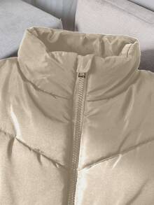 Chaleco acolchado con cuello alto versátil y casual para niñas preadolescentes, ideal para otoño/invierno - Camel - Ver 4