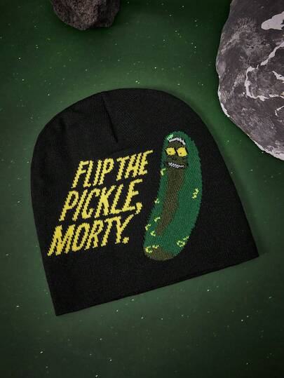Rick and Morty X SHEIN 1pc Cartoon Pattern Jacquard Knit Beanie Hat, Warm, Streetwear, Fashionable