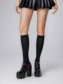 ROMWE Goth Women's Punk Style Ombre Thick Sole Fashion Buckle Design High Heels For Christmas - Purple - View 2