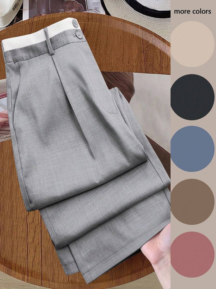 GlowEve CURVE Quần ống đứng cạp tương phản cỡ lớn cho nữ - Màu Xám nhạt - Xem 1