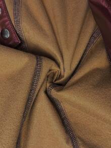 Easelle 女士纯色深咖啡色PU皮革拉链休闲夹克 - 酒紅色 - 查看 7