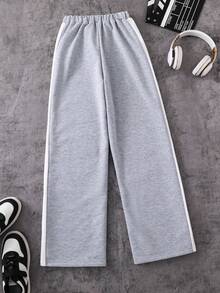 SHEIN Coolqubz 1pc Teens' Casual Straight-Leg Sweatpants, Versatile For Daily Commute And Outdoor Wear, Spring/Autumn,Unisex - Light Grey - View 2