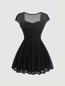 SHEIN MOD 雞心領口前打結網紗洋裝 - 黑色 - 查看 2