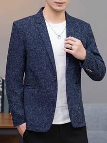 Manfinity Mode Men's Casual Lapel NeckCommuter Suit Jacket - Navy Blue - View 4