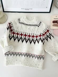 SHEIN Young Girl Casual Geometric Pattern Sweater, Autumn/Winter - Multicolor - View 4