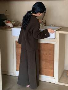 DAZY Tween Girl Solid Color Crew Neck Long Sleeve Sweater And Pants Casual Outfit