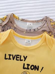 新生儿睡衣 - 两件套睡衣，活泼狮子印花连体衣，长袖圆领，按扣闭合，长裤，黄色棕色男女通用四季假日2026必备系列 - 彩色 - 查看 5