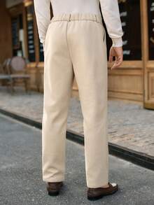 HIMLAND 男士纯色褶裥直筒休闲裤 - 卡其色 - 查看 2
