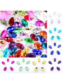 Slim Water Drop Shape Glass Multi Colors Shape Shiny Handmade Sewing Crystal Hand Sewn Rhinestone Decoration Beads Flat Back With Holes Gems DIY Accessories Sew On Stones Strass For Decorating Clothes, Dress, Bags, Shoes, Brooches, Earrings, Handicrafts