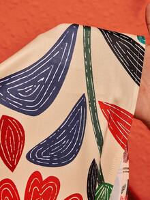 Veslaya 新款度假风休闲抽象渐变几何印花无袖开衩连衣裙，橙色，百搭日常装 - 彩色 - 查看 10