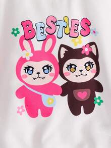 SHEIN 少女可爱动物图案针织休闲圆领卫衣 - 白色 - 查看 8