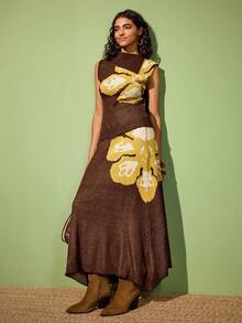 Felipe Marques Women's Floral Jacquard Knit A-Line Skirt, Suitable For Party And Casual Wear In Autumn And Winter - Brown - View 4