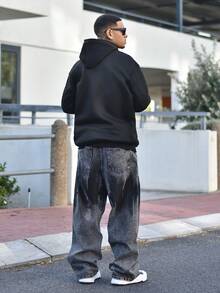 Devon Thys 1 件正义兄弟美式拼布男士破洞牛仔裤，街头风格个性化宽腿宽松长裤 - 灰色 - 查看 2