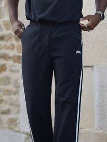 Heavens Edit 1 pièce Pantalon décontracté pour hommes avec double barre, en tissu taslon, design imprimé , convient pour la plage, les déplacements quotidiens, les sports et la remise en forme, coupe jambe droite décontractée, pour le printemps, l'été, l'automne, l'hiver, le style de rue, cadeau pour petit ami/mari, anniversaire, automne - Noir - Voir 6