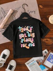 SHEIN 年轻女孩休闲舒适时尚简约潮流字母标语和花卉印花短袖 T 恤