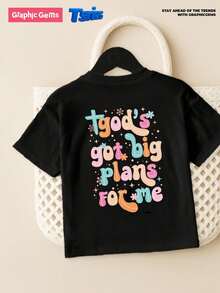 SHEIN 年轻女孩休闲舒适时尚简约潮流字母标语和花卉印花短袖 T 恤