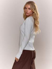 MUSERA Áo thun dài tay cổ tròn, kiểu dáng thường ngày, thích hợp cho kỳ nghỉ, sân bay, mùa thu, trở lại trường học, thanh lịch, mùa xuân hè. - Màu xanh nhạt - Xem 4