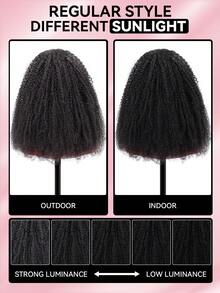 9AM HAIR STORE 无留发 V 型分缝带弹性抽绳保护型非裔卷发无胶假发，180% 密度，14-16 英寸波波头，18-30 英寸长发，自然黑色，外观自然，适合初学者，快速发货，编织无胶情人节真人发无蕾丝假发，自然无胶假发，适合浪漫约会，女士适用 - S1 - 查看 14