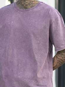 Devon Thys Men's Washed Casual Style, Creative Cartoon Pattern Short Sleeve T-Shirt, Comfortable For Daily Wear, Suitable For Going Out And Staying Home In Summer - Purple - View 6