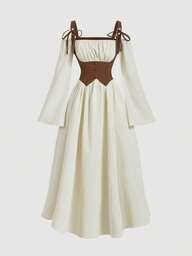 SHEIN MOD Schwanger-Kleid mit breiten Trägern, Raffung am Oberkörper, Glockenärmeln, Taillenkontrastfarbe, Bandage-Kleid, bescheidenes Kleid, Festivalkleid, Teegartenkleid, Vintage-Kleid, Abschlussballkleid