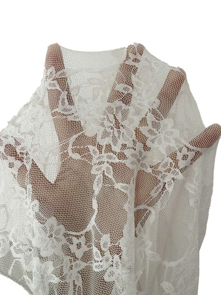 Rafferiza Women's Sexy & Elegant Asymmetric Neck Ruched Lace Patchwork Long Sleeve White Dress - Apricot - View 6