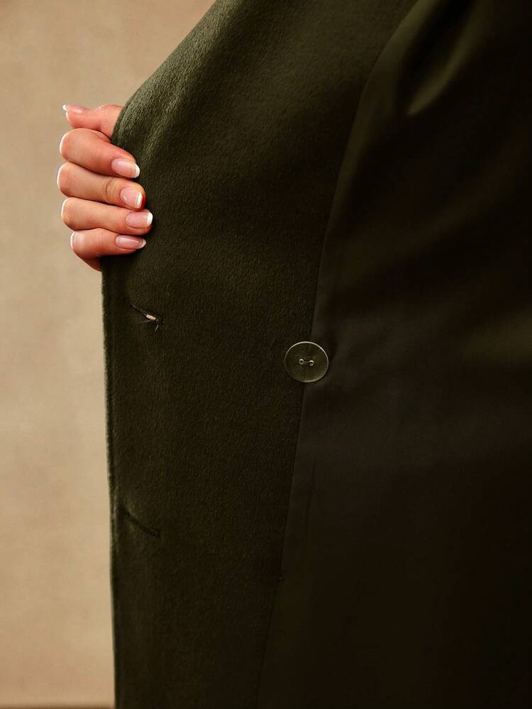 WOOL BLEND SOLID PEAK COLLAR BELTED OVERCOAT, AUTUMN/WINTER