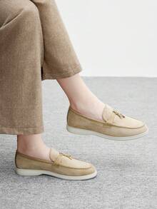 CUCCOO BIZCHIC Women's Faux Suede Comfortable Slip-On Loafers, Apricot Color, Flat Casual Shoes Suitable For Commuting, Outdoor Walking, Work, Daily Wear For Christmas - Apricot - View 2