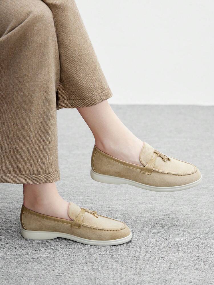 CUCCOO BIZCHIC Women's Faux Suede Comfortable Slip-On Loafers, Apricot Color, Flat Casual Shoes Suitable For Commuting, Outdoor Walking, Work, Daily Wear For Christmas