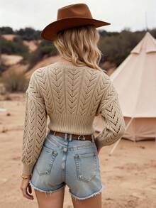 Glamine Women's Casual Solid Color Knit Top, Autumn/Winter S Cowgirl Top Cowboy Tops For Women Western Wear Women Western Top - Apricot - View 2