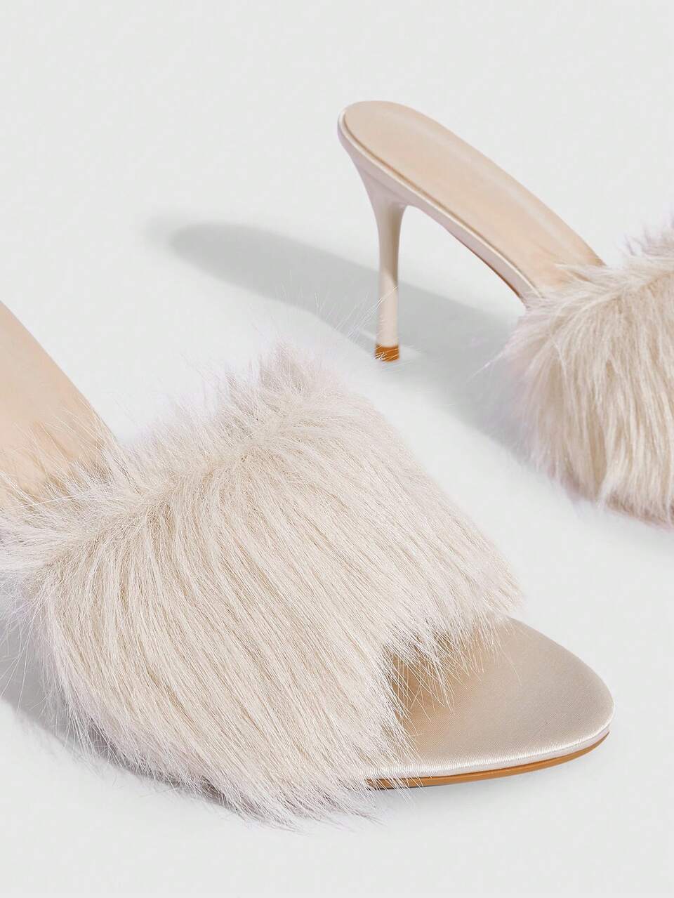 CUCCOO SZL Women's Pointed Toe Furry Patchwork Fashion Versatile High Heel Slide Sandals For Christmas