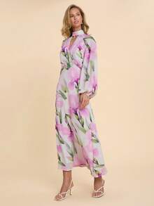 COSMINA Đầm maxi in hoa dành cho nữ, đầm maxi thanh lịch, đầm ngày Valentine, đầm dự tiệc cưới, đầm tay dài, đầm lãng mạn sang trọng, cổ chữ V, thiết kế tay raglan, đầm hở lưng, thích hợp cho các buổi họp mặt, tiệc cocktail và sự kiện. - Nhiều màu - Xem 3