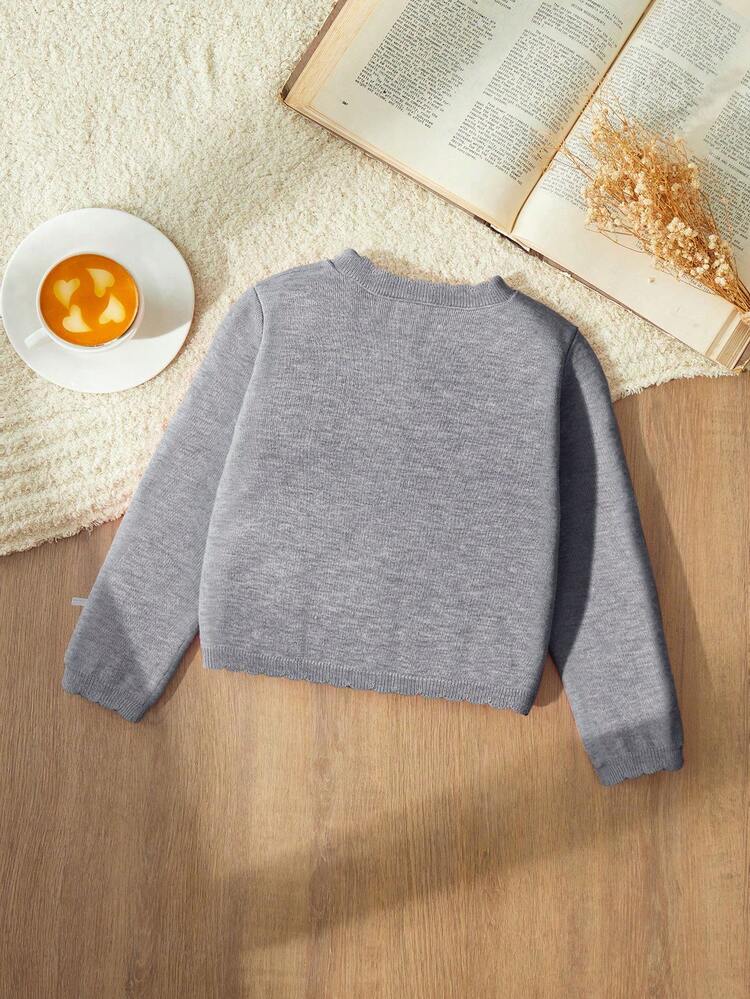 Blossori Young Girls Red Fitted Crew Neck Cardigan, Autumn/Winter Seasons - Spring, Summer, Autumn, Winter, Great Christmas Gift For Young Girls - Grey - View 2