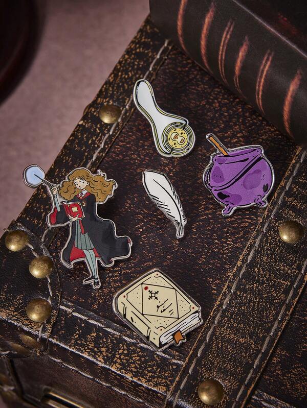 HARRY POTTER X SHEIN Fashionable Cute Cartoon Theme Print Brooch Set For Women, Luxury Niche Casual, Suitable For Various Parties, Concerts/Festivals