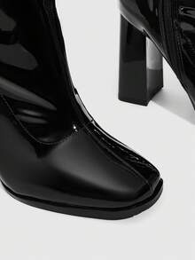 CUCCOO SZL 女士时尚百搭通勤粗跟中筒靴 - 黑色 - 查看 5