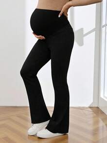 SHEIN Women's High Waist Flare Casual Versatile Jeans Winter Christmas New Year Thanksgiving Commuting Vacation Graduation Chic Y2k Cute Streetwear Coquette Party Wedding Elegant Business Casual Woman Stylish Black Maternity Bell Bottoms Supportive High Waist Flare Pants For Expecting Mothers High Waist Belly Support Maternity Pants Multi-Occasion Maternity Pants Simple Stretch Design All-Day Comfort Maternity Pants - Black - View 8
