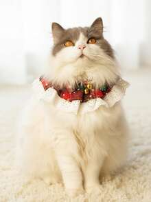 PETSIN 节日宠物围巾，铃铛猫狗围巾，欧根纱蕾丝猫狗围巾，宠物围巾，适合中小型犬，各种猫