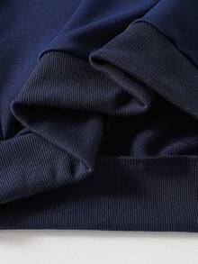 SHEIN Explorewe 少女两件套：纯色字母印花 Polo 衫 + 宽松运动裤，休闲秋冬穿搭组合 - 藏蓝色 - 查看 6