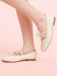 CUCCOO DOLLMOD Giày lười đế bằng họa tiết nơ đa năng thường ngày dành cho nữ - Màu be - Xem 5