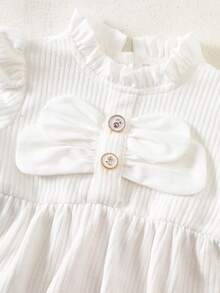 SHEIN 可爱蝴蝶结公主连体衣，适合女婴，新生儿可爱服装，100天适用，春秋季 - 米色 - 查看 5