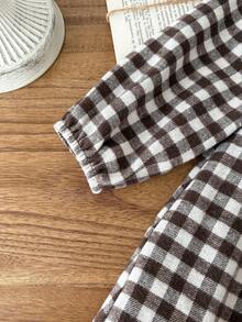 LMoss Kids Vestido casual de niña joven con cuello de cuadros tejidos, vestido de niña pequeña marrón, vestido de estilo francés de primavera y otoño para niñas, vestido a cuadros para niñas, vestido de otoño para niños, vestido a cuadros para niña, estilos acogedores de otoño e invierno, vestidos de otoño, manga larga