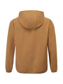 1件男士及青少年男孩休闲简约风胸袋连帽拉链外套，适合休闲、上学、运动及户外活动穿着。 - 卡其色 - 查看 2