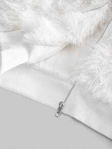 ROMWE Kawaii 可爱猫耳蝴蝶结铆钉设计短款白色仿皮草外套 - 白色 - 查看 6