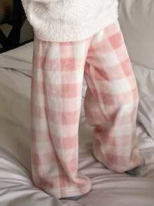 DAZY 女童蝴蝶结提花长袖上衣和格子裤睡衣套装 - 粉色 - 查看 1