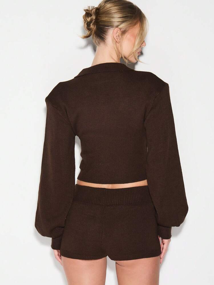 KIZN Ribbed Knit Button Up Cropped Cardigan