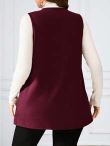 Miaspire Chaqueta casual suelta de unicolor sin mangas con bolsillo, para primavera/verano en otoño/invierno, talla grande - Burdeos - Ver 2