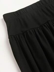 SHEIN Tall CURVE Plus Size Women Casual Solid Color Versatile A-Line Skirt - Black - View 7